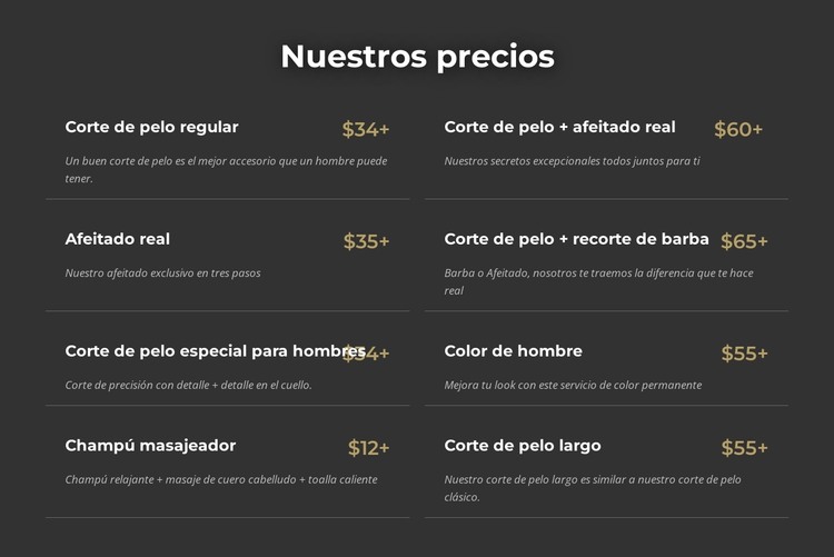 Precios de peluquerías en Manhattan Plantilla HTML