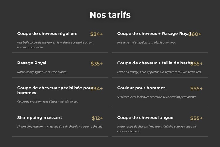 Tarifs des salons de coiffure de Manhattan Modèle CSS