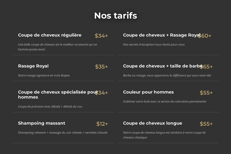 Tarifs des salons de coiffure de Manhattan Modèle HTML