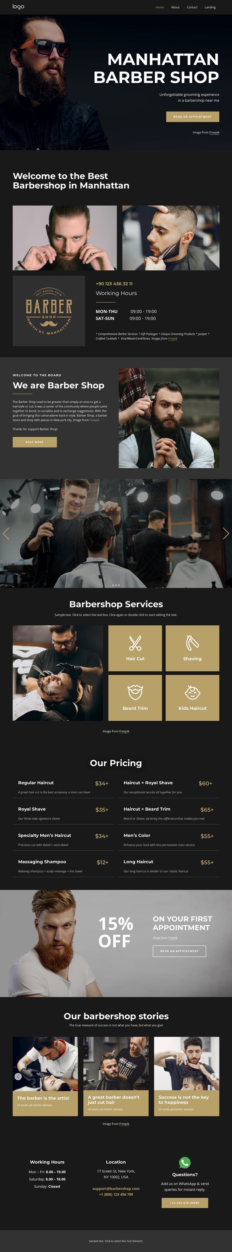 Manhattan barber studio Homepage Design