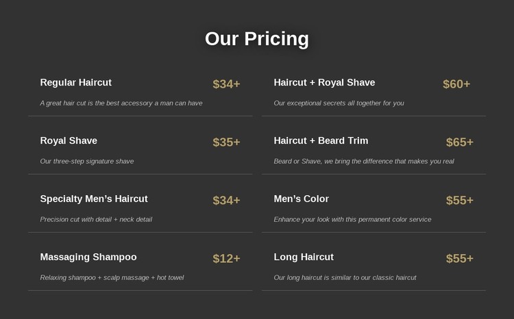 Manhattan barbershop pricing HTML Template