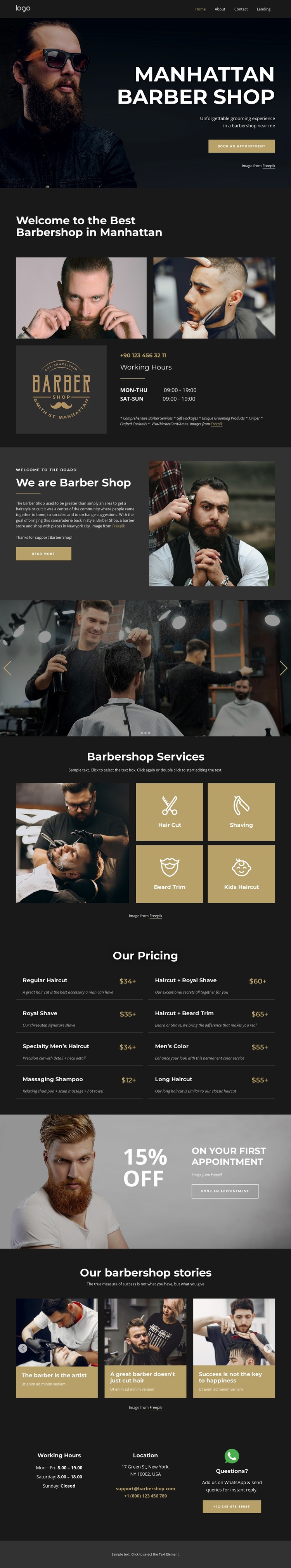 Manhattan barber studio Joomla Page Builder