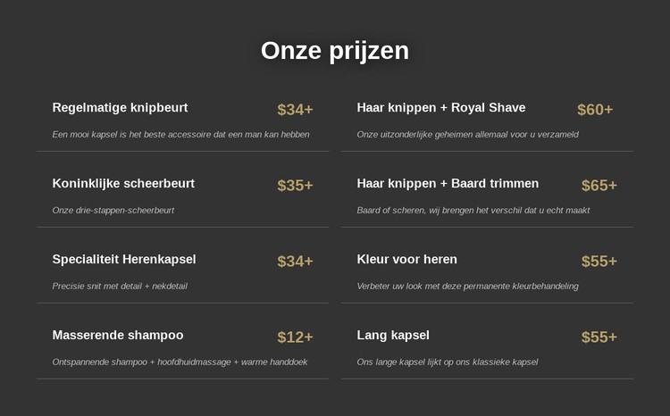 Prijzen voor kapperszaken in Manhattan CSS-sjabloon