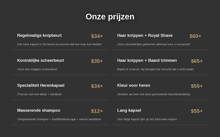 Prijzen voor kapperszaken in Manhattan HTML-sjabloon