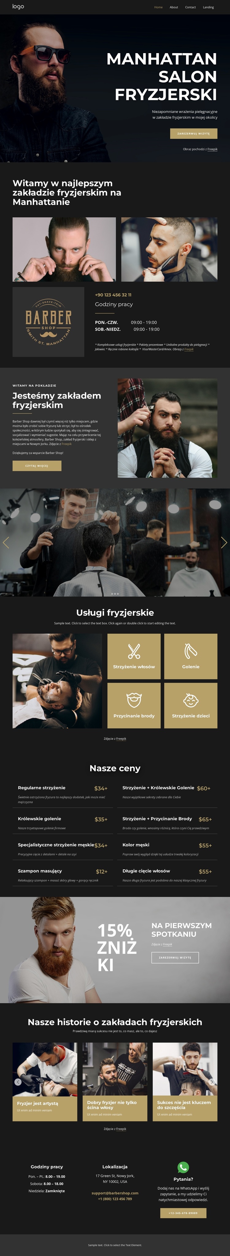 Studio fryzjerskie Manhattan Motyw WordPress