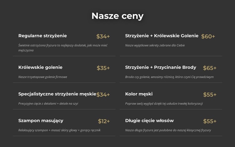 Cennik w salonie fryzjerskim na Manhattanie Szablon CSS