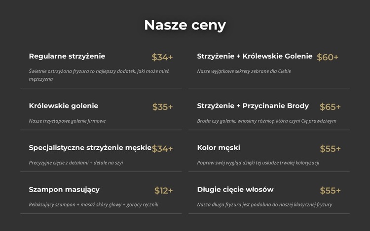 Cennik w salonie fryzjerskim na Manhattanie Szablon witryny sieci Web