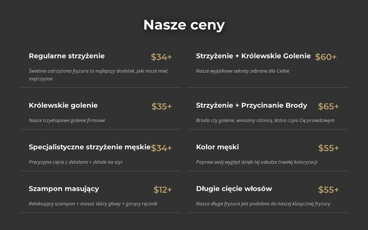 Cennik w salonie fryzjerskim na Manhattanie Szablon jednej strony