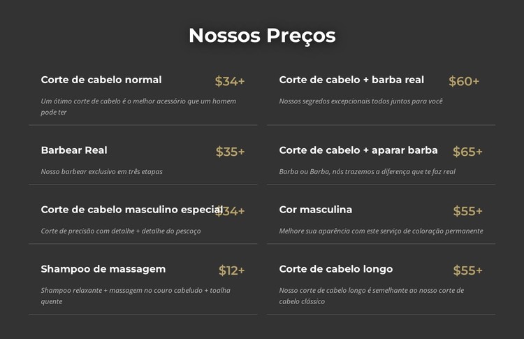 Preços de barbearia em Manhattan Template CSS