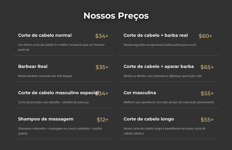 Preços de barbearia em Manhattan Template Joomla