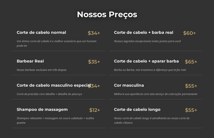 Preços de barbearia em Manhattan Modelo de site