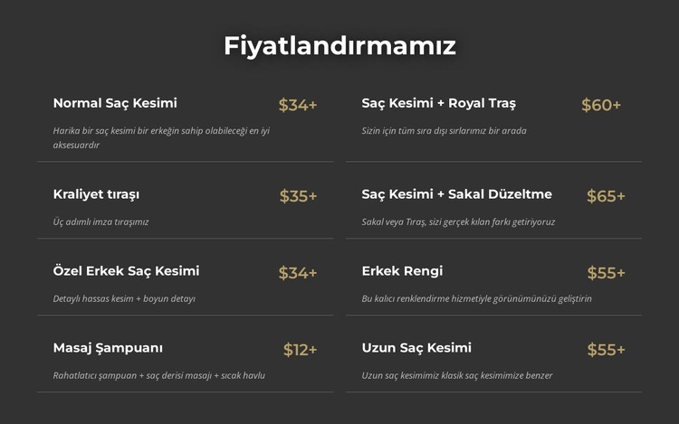 Manhattan berber dükkanı fiyatlandırması HTML Şablonu