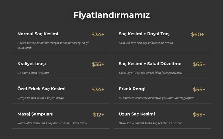 Manhattan berber dükkanı fiyatlandırması Joomla Şablonu