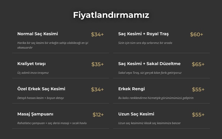 Manhattan berber dükkanı fiyatlandırması Web Sitesi Şablonu