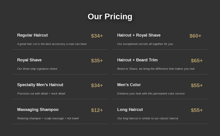 Manhattan barbershop pricing Website Builder Templates