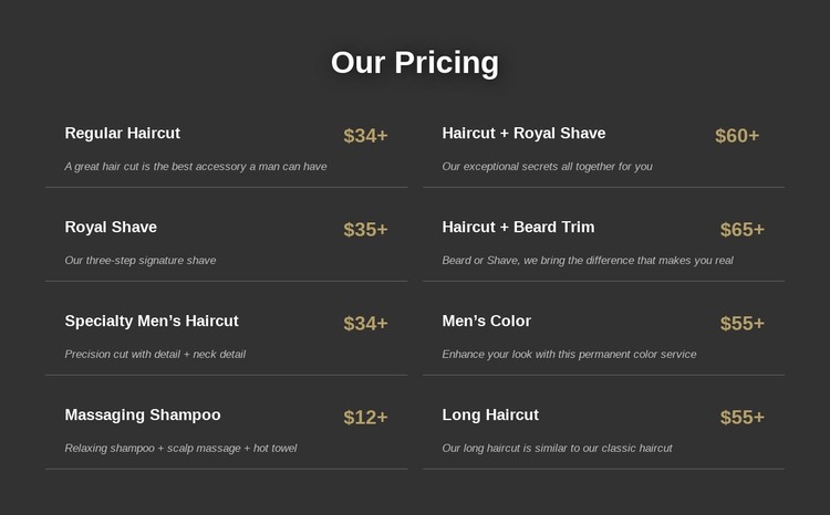 Manhattan barbershop pricing WordPress Theme