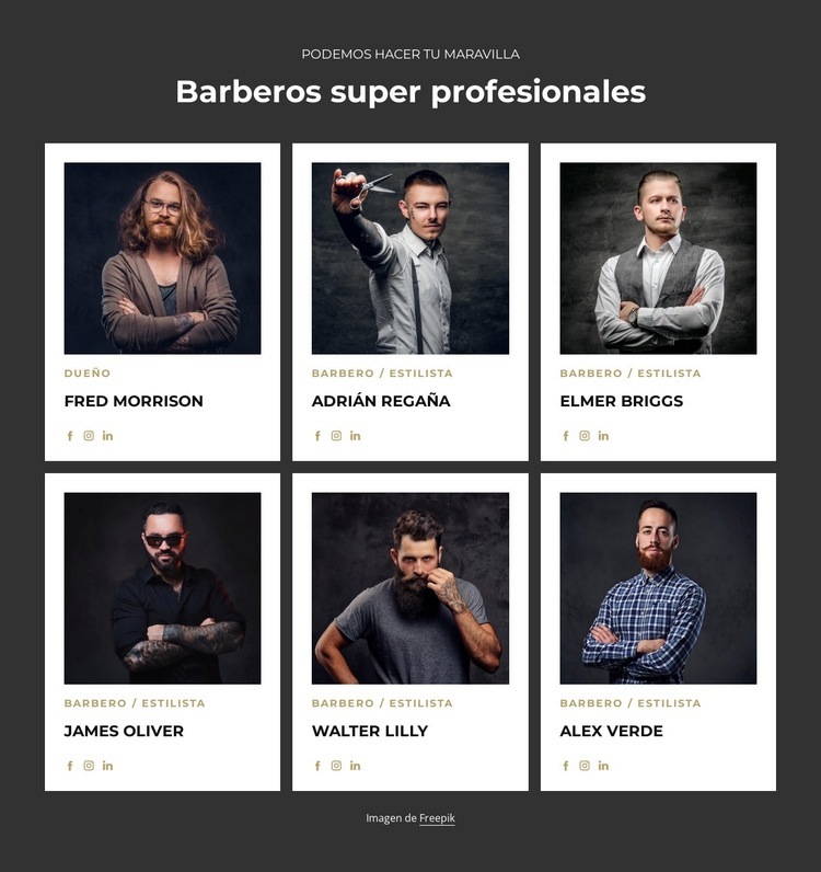 Barberos profesionales y certificados Creador de sitios web HTML