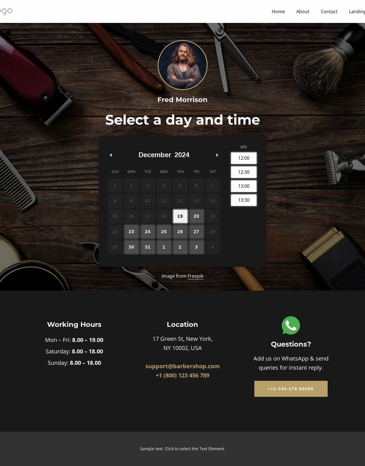 Select a day and time Html Website Builder