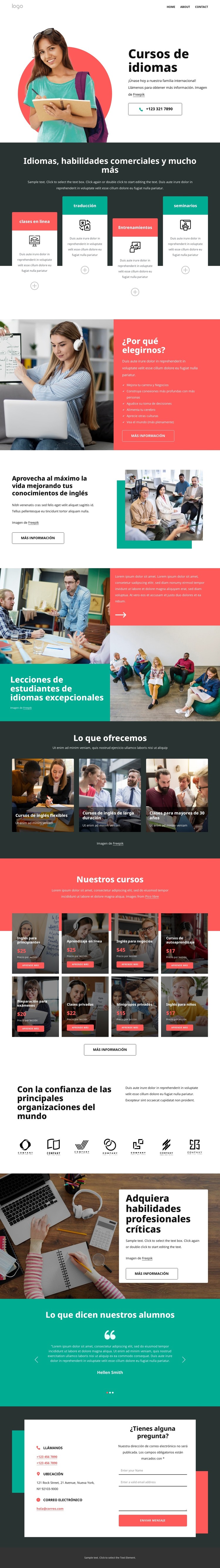 Nuestros cursos de idiomas Plantilla CSS