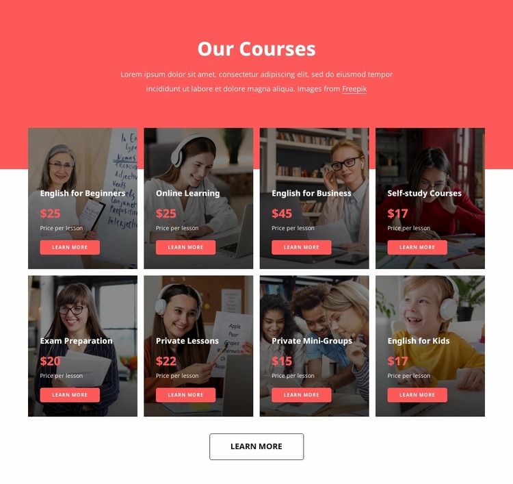 Language learning courses Html Website Builder