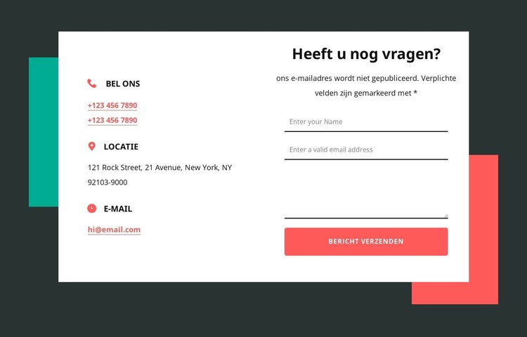 Neem contact met ons op blok met twee vormen CSS-sjabloon