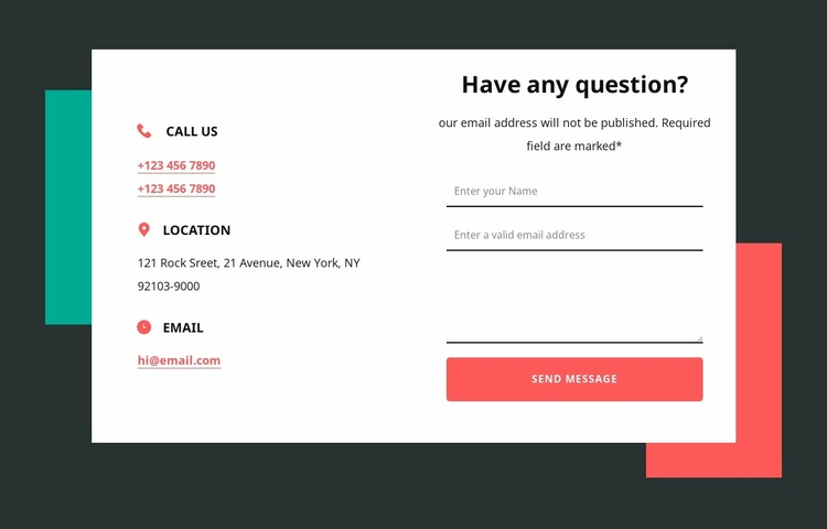 Contact us block with two shapes Website Mockup