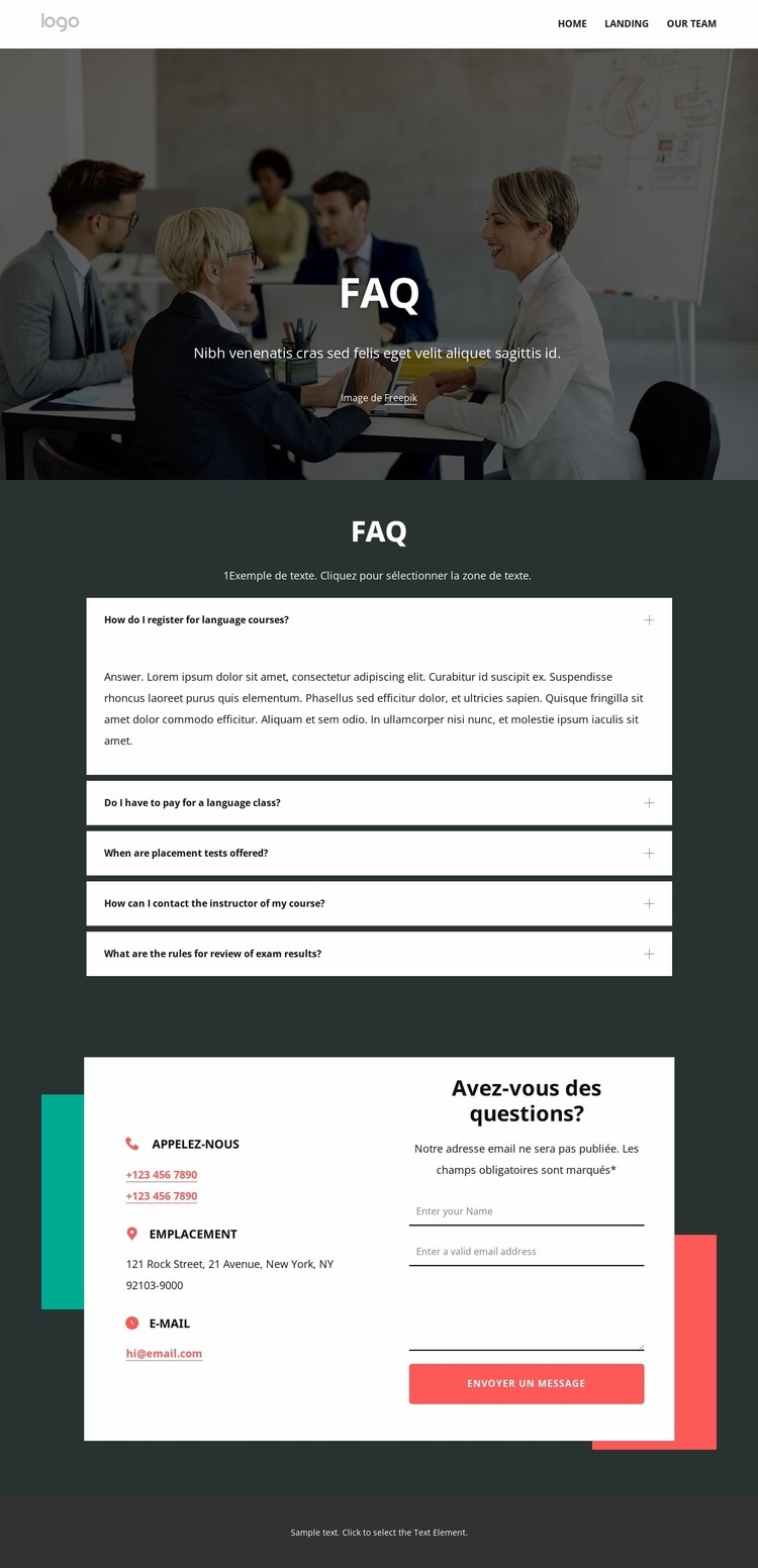 Page de FAQ Modèles de constructeur de sites Web