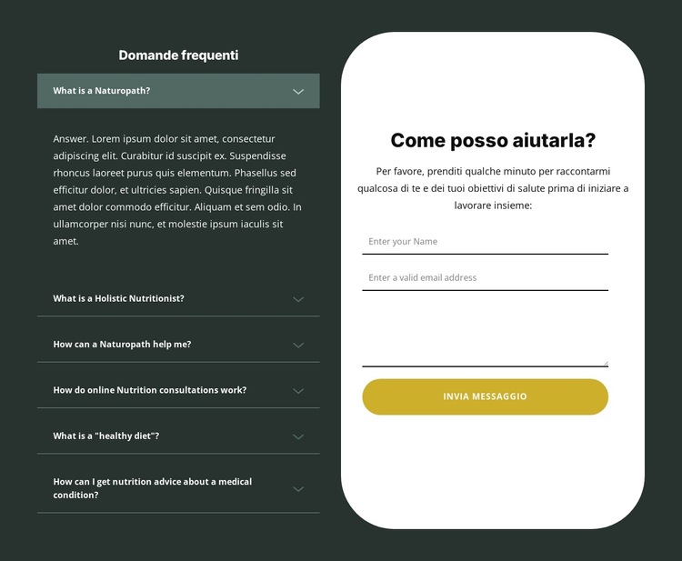 Consulenza nutrizionale personalizzata Modello di sito Web