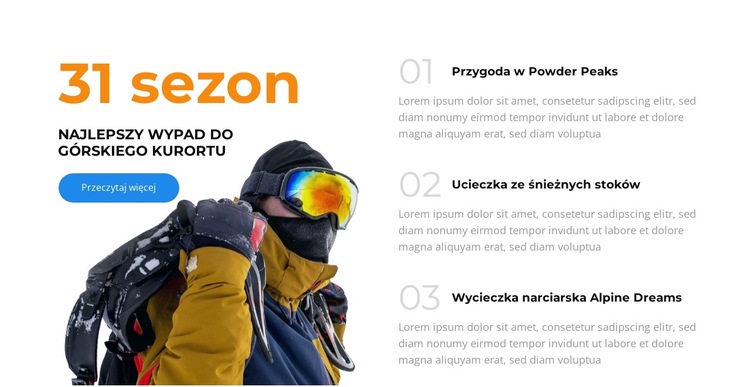 Narty, relaks, powtórzenie Szablon witryny sieci Web
