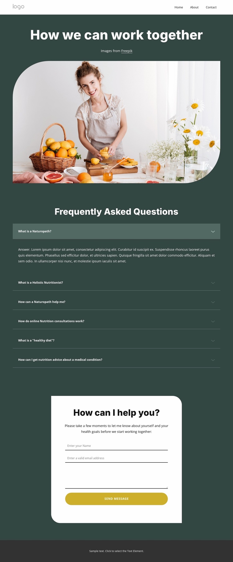 Nutrition coaching faq Landing Page