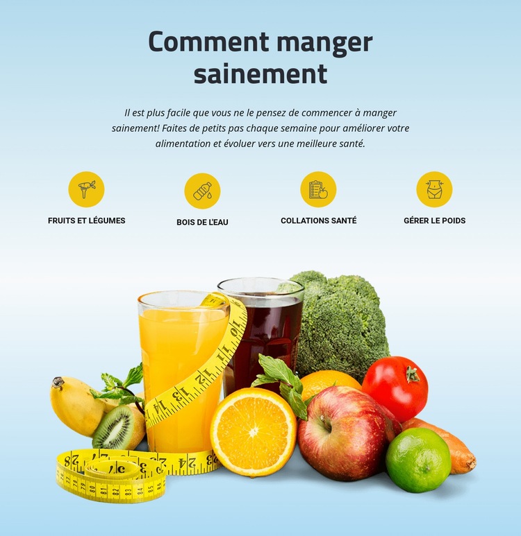 Met l'accent sur les fruits, les légumes, les grains entiers Maquette de site Web