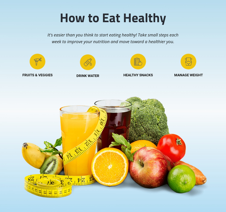Emphasizes fruits, vegetables, whole grains One Page Template