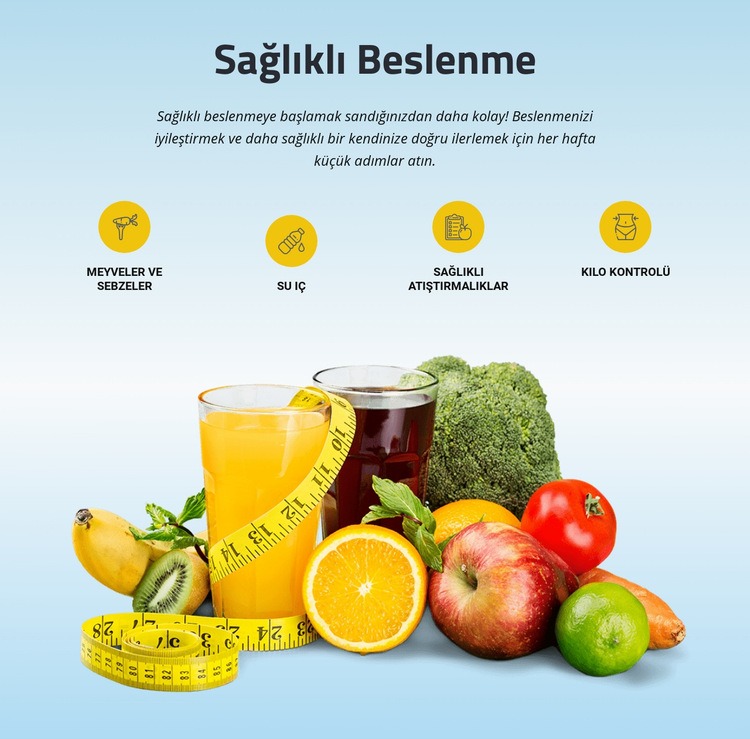 Meyveleri, sebzeleri ve tam tahılları vurgular Web sitesi tasarımı