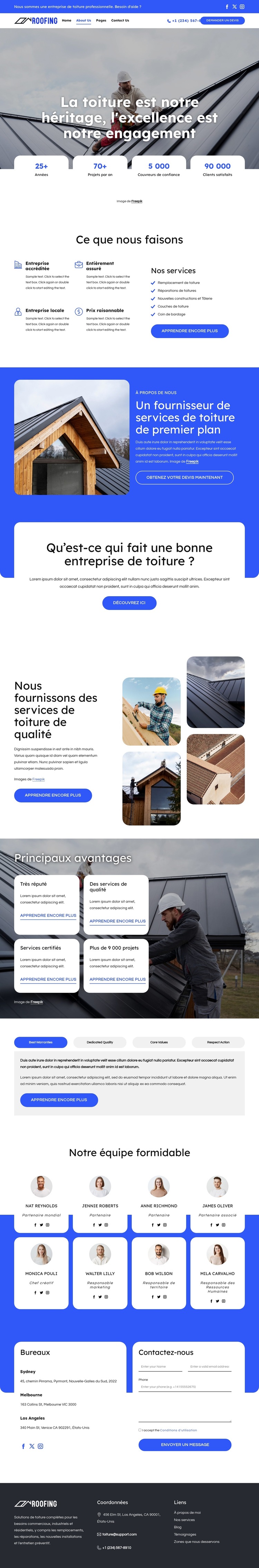 Remplacement et réparation de toiture Modèle de site Web