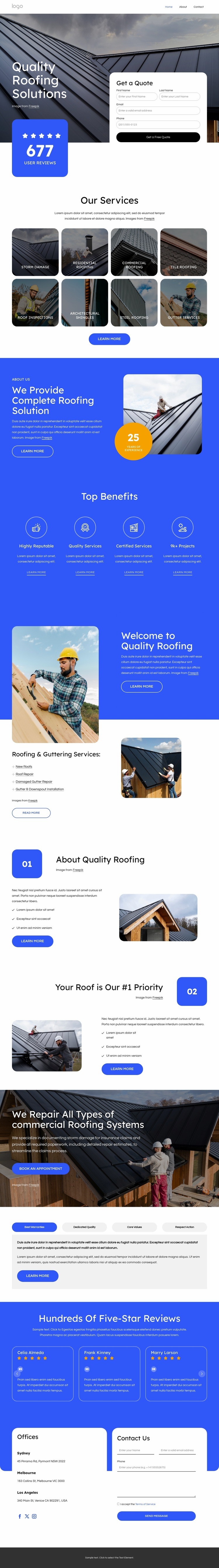 Quality roofing solutions Homepage Design