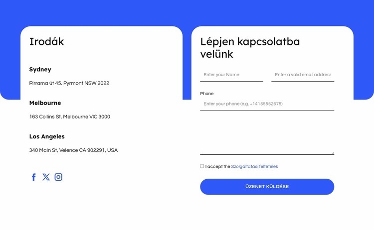 Kapcsolatfelvételi űrlap és irodák HTML Sablon