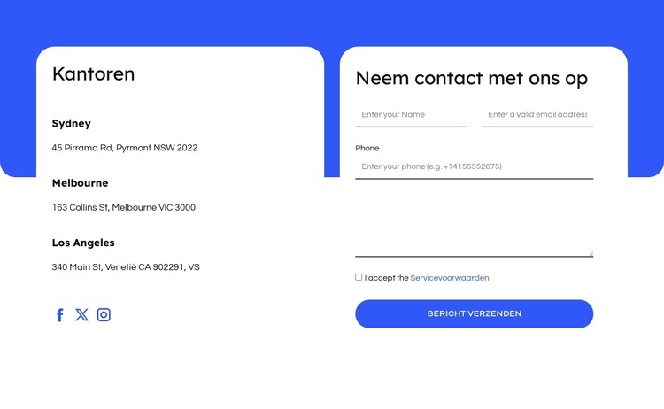Contactformulier en kantoren Website sjabloon