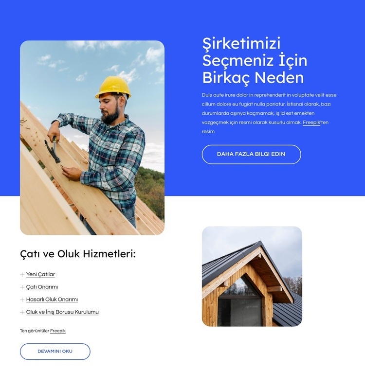Çatı hizmetleri ve projeleri Bir Sayfa Şablonu