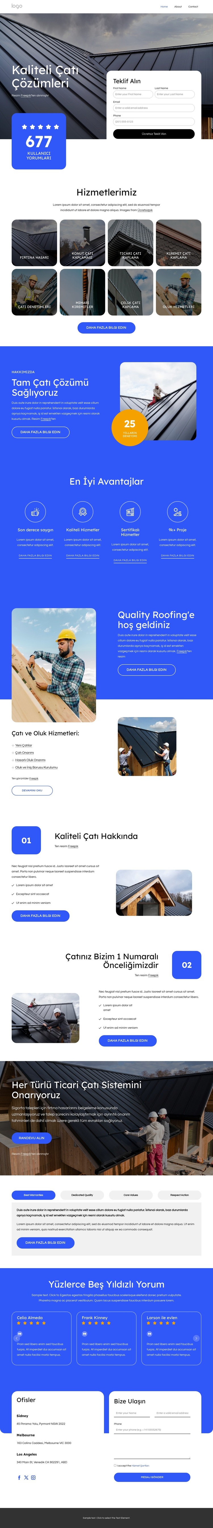 Kaliteli çatı çözümleri Web Sitesi Şablonu