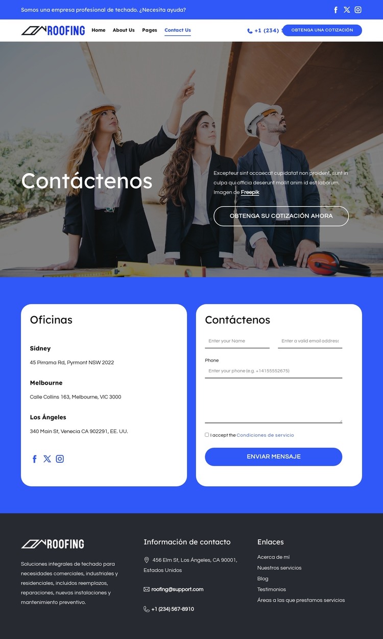 Página de contacto de la empresa de techado Plantilla HTML