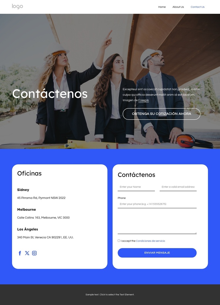 Página de contacto de la empresa de techado Tema de WordPress