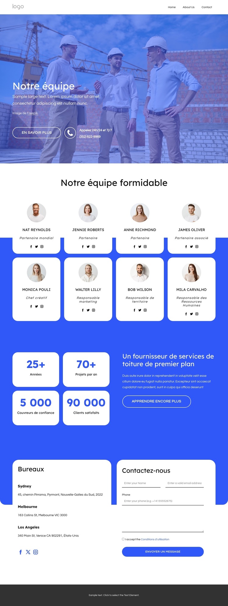 Rencontrez l'équipe de toiture Modèle de site Web