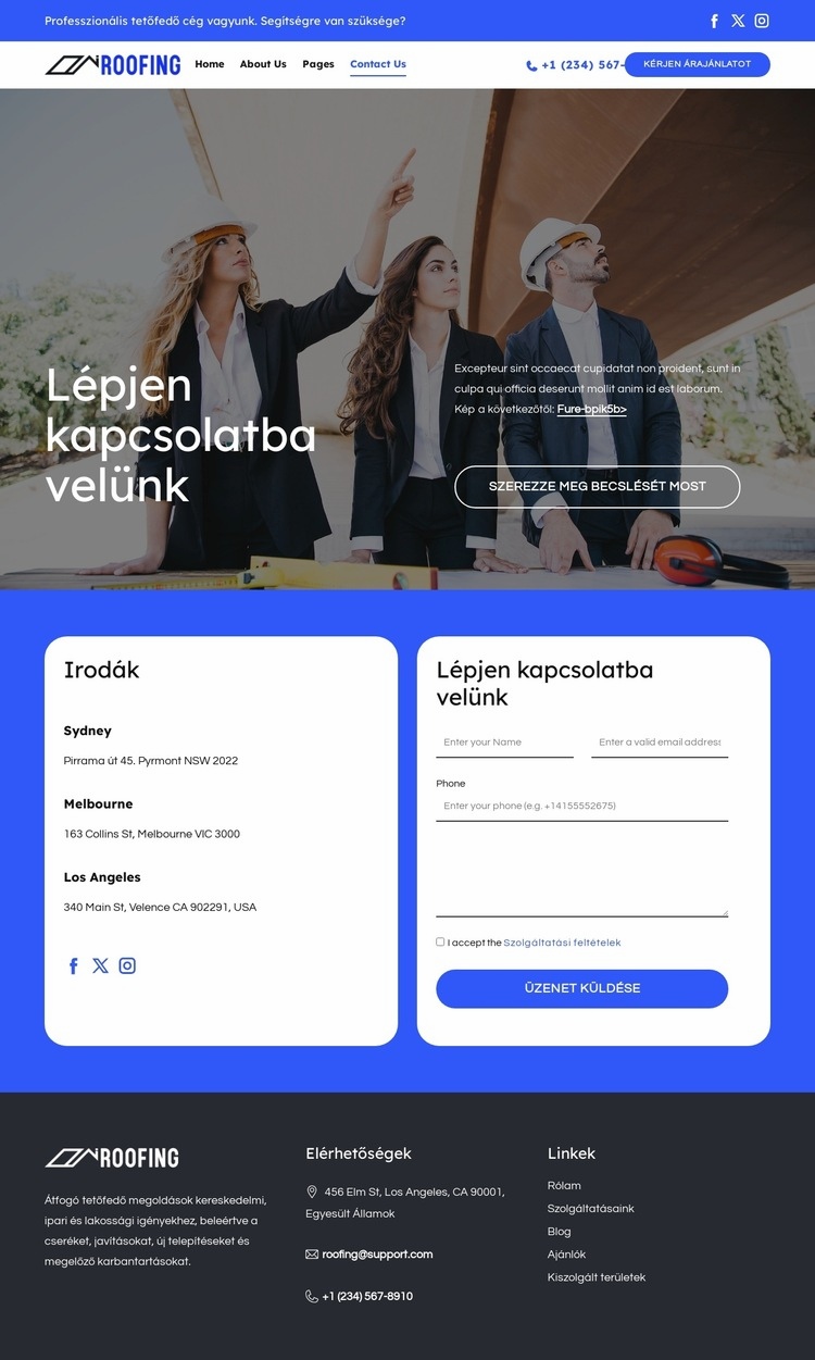 Tetőfedő cég kapcsolattartó oldala Weboldal tervezés