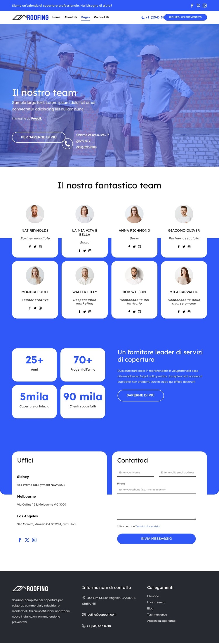 Incontra il team di copertura Modello di sito Web