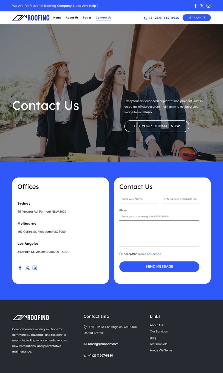 Roofing company contact page Template