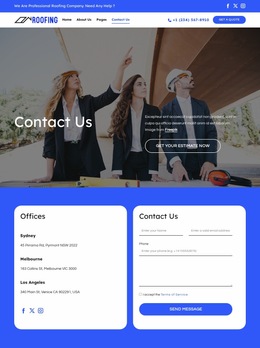 Roofing Company Contact Page - Creative Multipurpose Website Builder