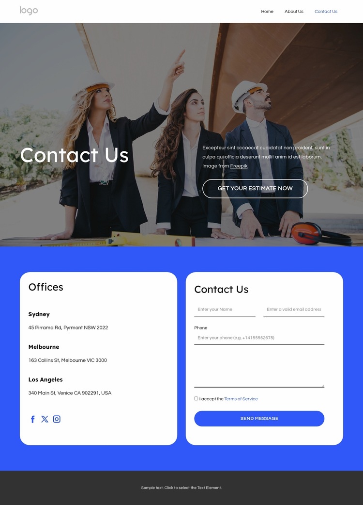 Roofing company contact page Website Builder Templates