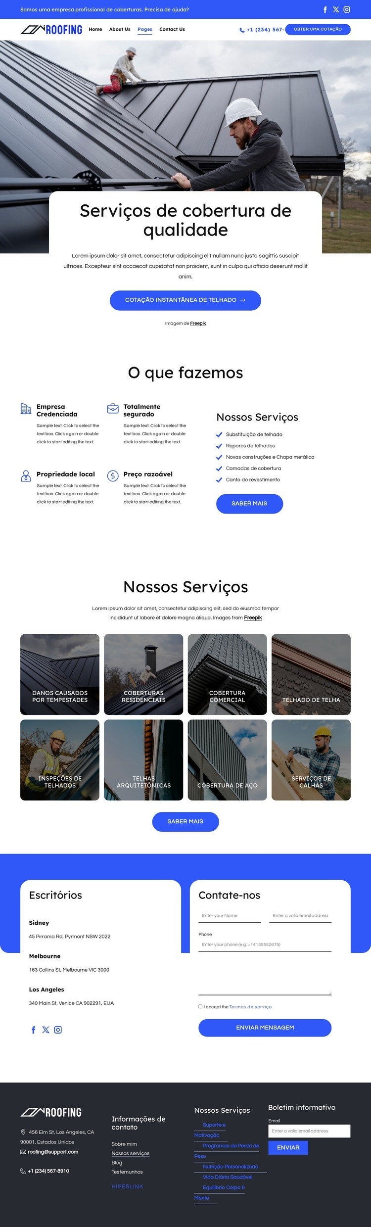Soluções de cobertura confiáveis Design do site