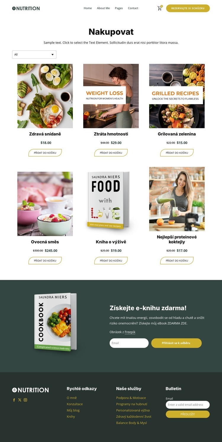 Obchod s výživou Šablona webové stránky