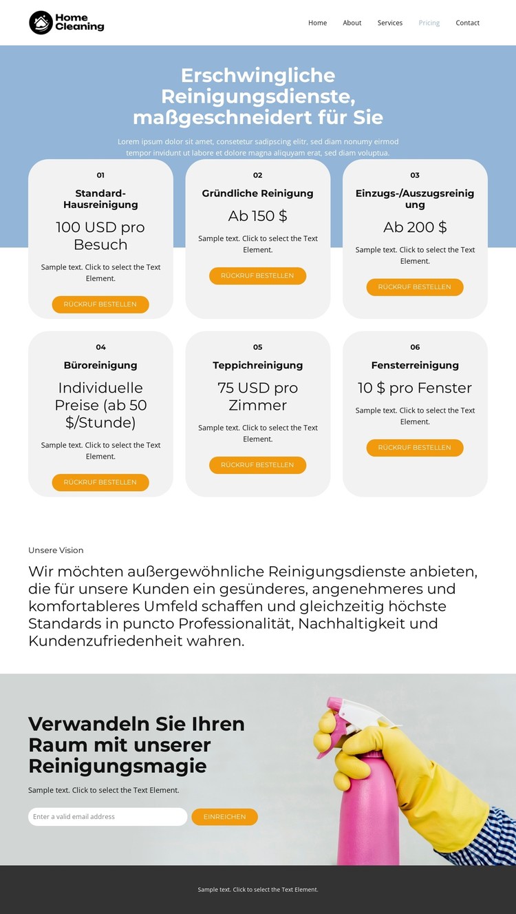 Preise für Reinigungsdienste CSS-Vorlage